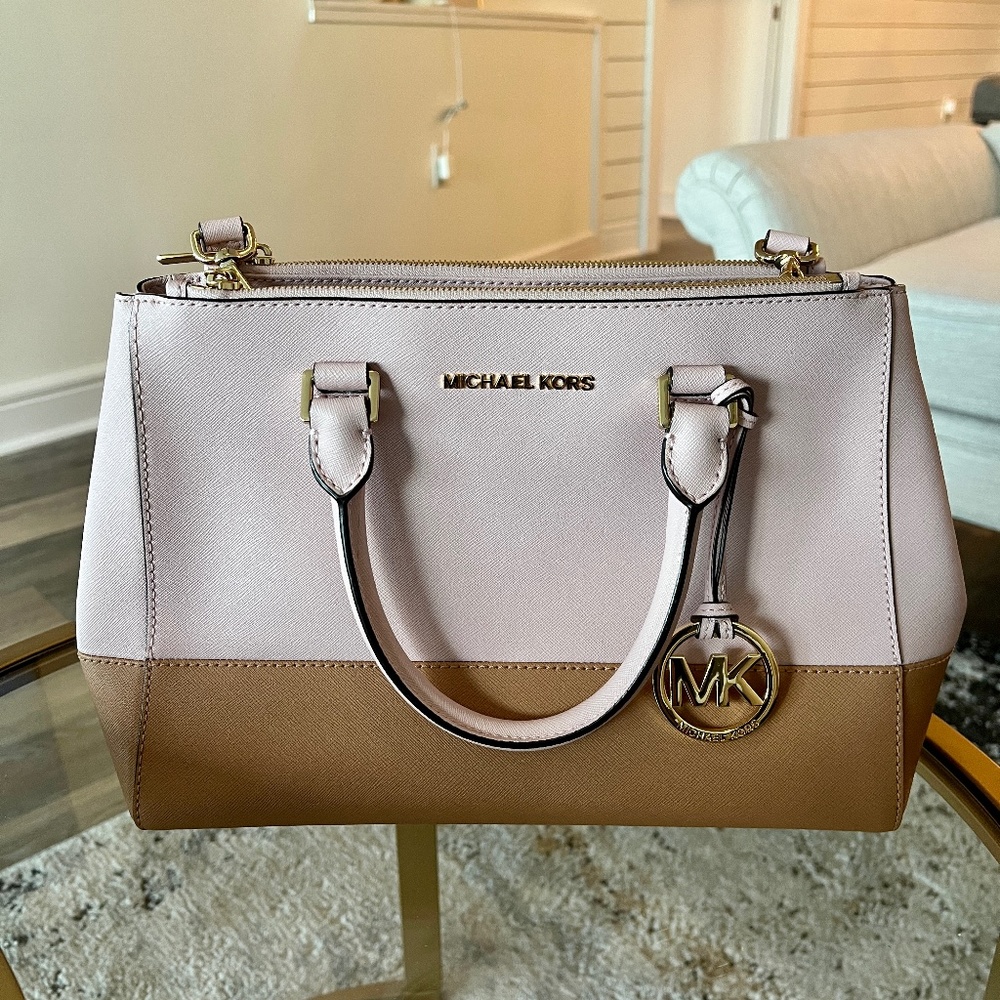 Michael Kors two tone pink tan satchel